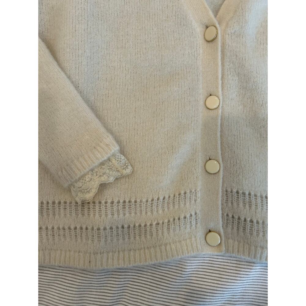Sezane Cream V neck cardigan lace detail kid mohair / merino wool Sz L - EUC - Picture 5 of 10